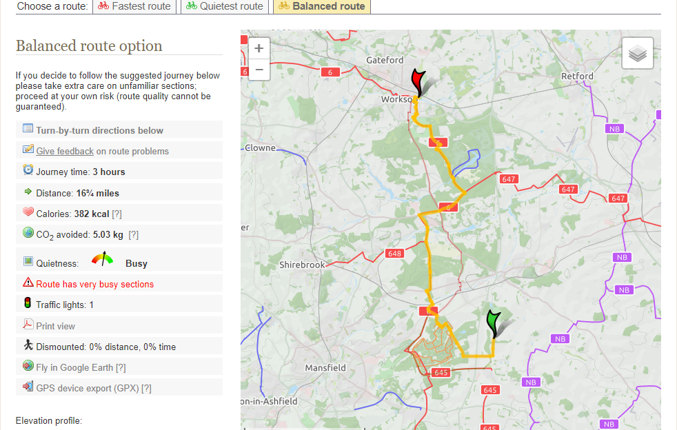 Cyclestreets.net example cycling route planner