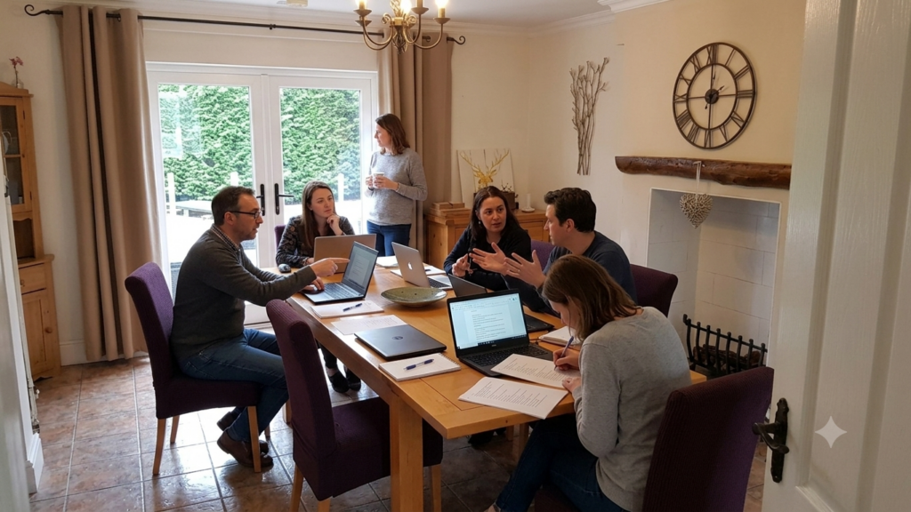 Scriptwriter, authors and production teams working on a new project at The Eat Wing at Rufford Park Lodge